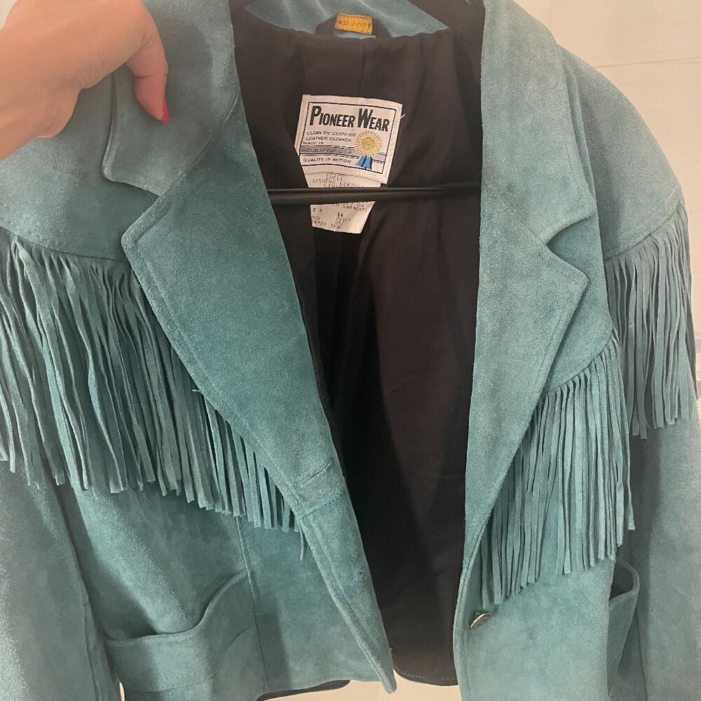 Teal Fringe Suede Jacket M